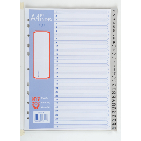 LION A4 PLASTIC DIVIDER WITH NUMBERS 1-31