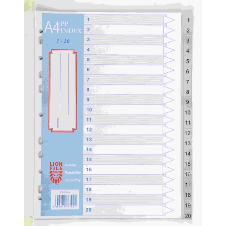 LION A4 PLAST DIVIDER W NUMBER 1-20