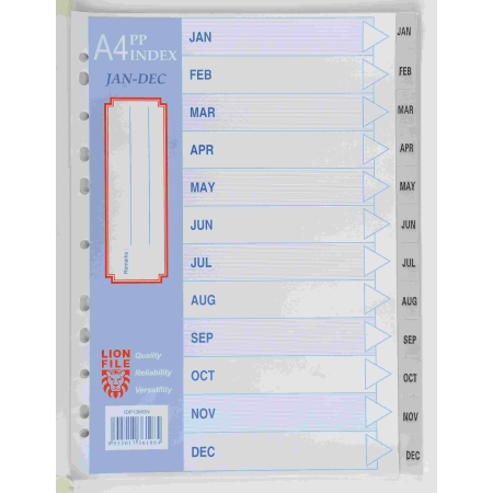 LION A4 PLAST DIVIDER JAN-DEC