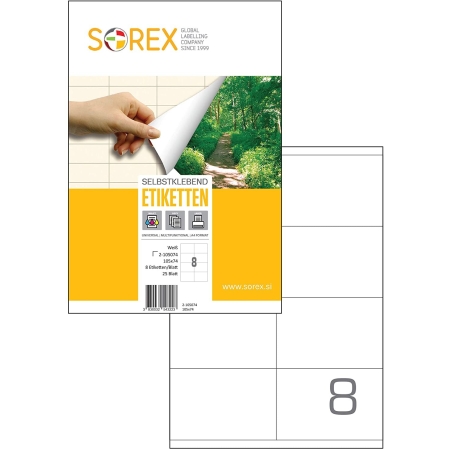 SOREX LABELS A4 2X4 105X74 100SH WHITE