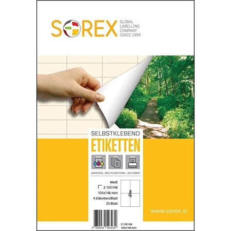 SOREX LABELS A4 2X2 105X148 100SH WHITE