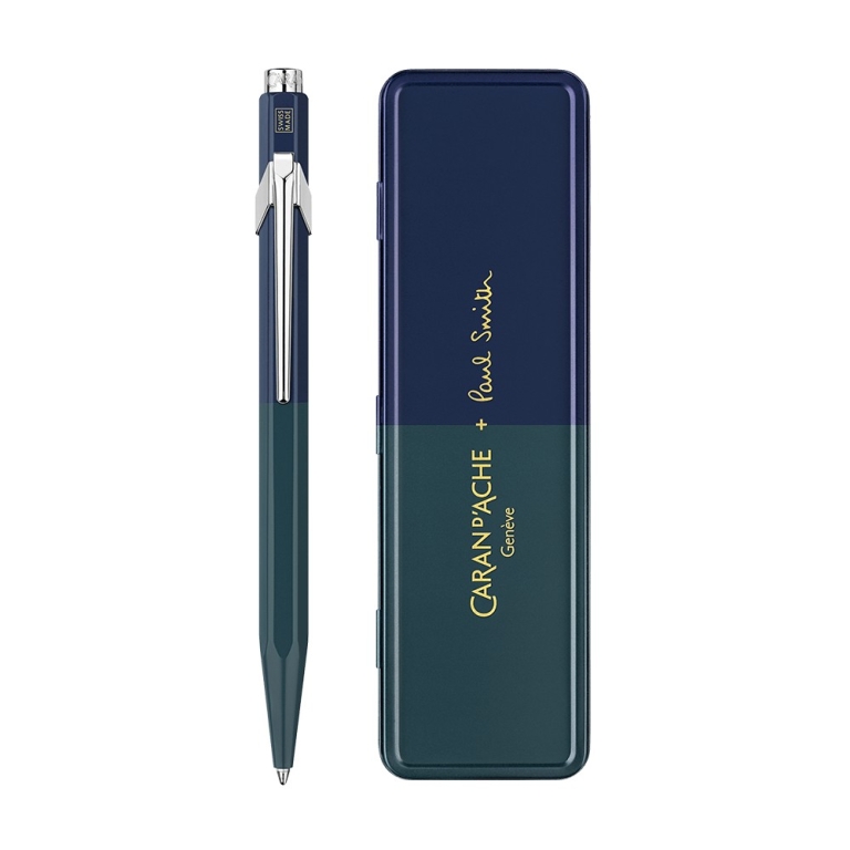 cda-849-paul-smith-green-navy-ballpoint-metallic-pen-box-black-ink-m